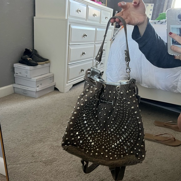 Suede Studded Bucket Bag/Backpack - Picture 6 of 6